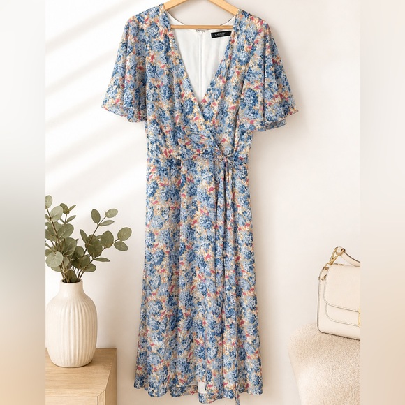 Ralph Lauren Dresses & Skirts - Ralph Lauren Georgette Floral Faux Wrap
Midi Dress Size 12